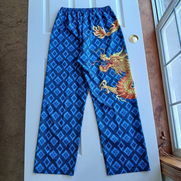 Blue Argyle Golden Dragon Graphic Print PJ Pants Large pajama bottoms trousers - Picture 13 of 13